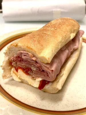 Mortadella and prosciutto hoagie