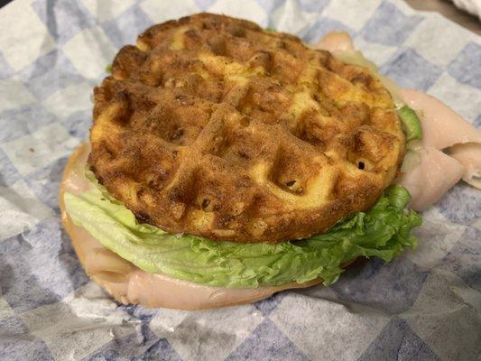 Turkey Avocado Sandwich on a chaffle