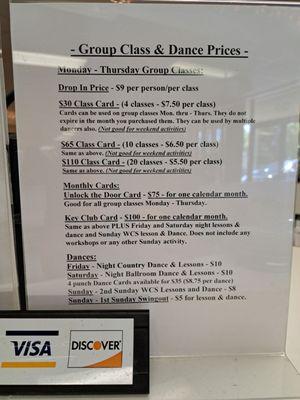 Group Classes & Dance Prices