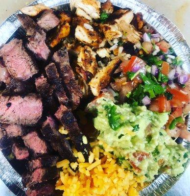 Build your own rice bowl  steak  chicken * pico de gallo*guacamole * sharp cheddar