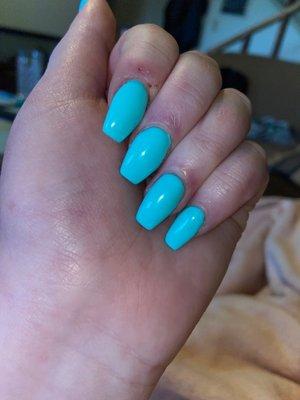 Aqua full set (scabs and hangnails are from me picking not from service)