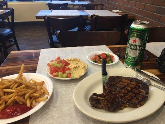 Kosher steak , hummus , salad , fries and a BEER... Bring your own beer ...that was an awesome meal !!!