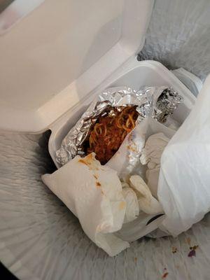 baked spaghetti w/ meatballs in garbage