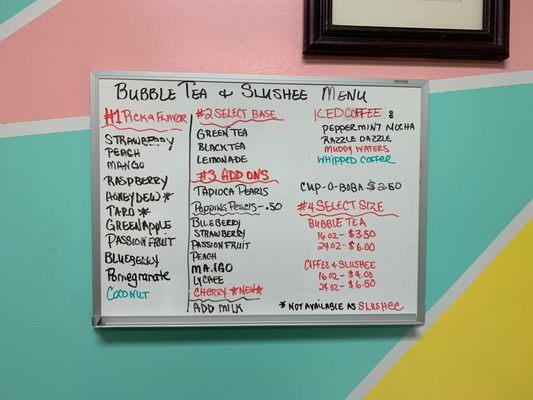 The Bubble Tea menu.