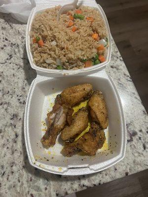 Veggie fried rice honey lemon pepper wings