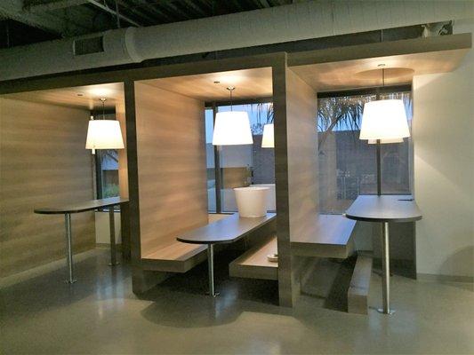 lunch tables with drop through pendant lighting