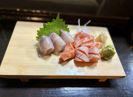 Shima aji and fatty salmon sashimi