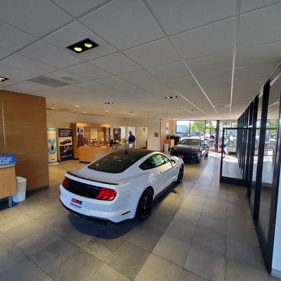 The showroom is clean and bright. I was never in here without being ask if I needed something like a water or assistance. Only 2 cars fit.