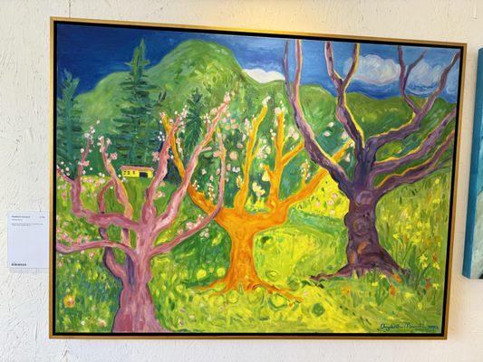 Elizabeth Murray Monterey artist, "Heather's Orchard", Big Sur oil on canvas 36"x48" price $4,750 framed