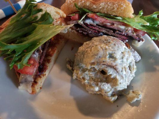 Brisket sandwich and potato salad