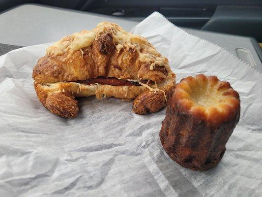 Ham & Cheese Croissant and a Canelé