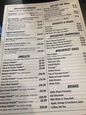 Breakfast menu