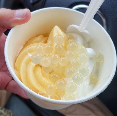 50/50, Mango and Vanilla, I  requested half full, with Lychee Jelly balls, $8.14