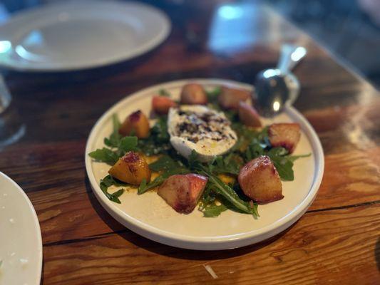 TENBRINK FARMS STONE FRUIT WITH DI STEFANO BURRATA, ARUGULA AND PISTACHIO VINAIGRETTE