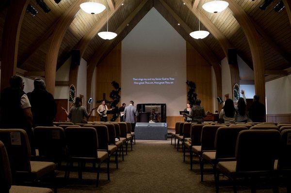 Our in-person worship gathering maintains its gospel-focus while observing Covid-19 safety precautions: distanced seating, masks, & more.