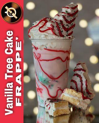 Christmas is here early! 
Try the new Vanilla Tree Cake Frappe today!