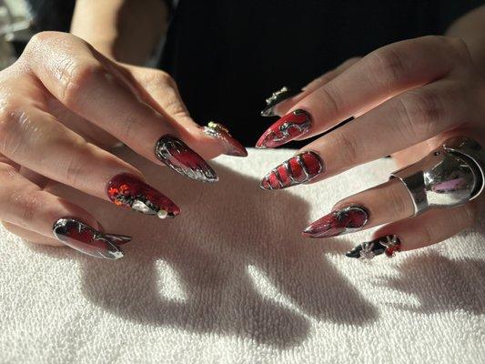 Gel X with 3D chrome nail art