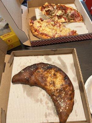 Calzone and large pizza (leftovers bc are some lol)