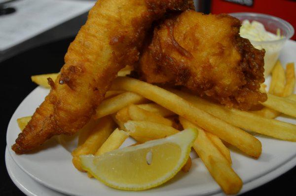 British Fish n’ Chips – Beer Battered Cod Fish, Served with Crispy Fries, Sweet Slaw and Tartar Sauce