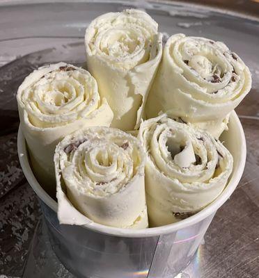 Mint chip rolled ice cream, plain.