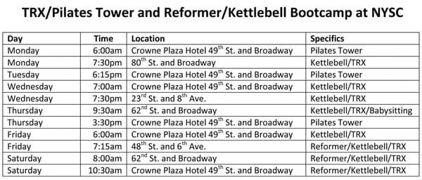 This is my current class location and schedule for Summer 2012. To demo a class, contact me at karl@crosstrain.me