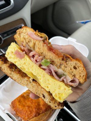 Jalapeño Bagel and a westerner sandwich