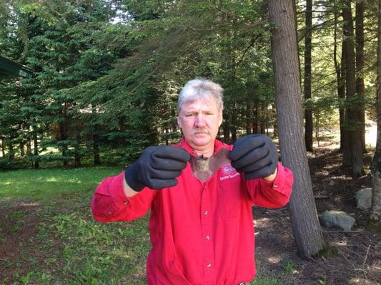 Jeff safely releasing a little brown bat.