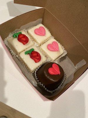 White Petit Fours and one Chocolate Petit Four