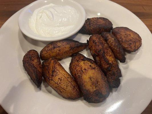 Fried Plantains served with sour cream  or refried beans