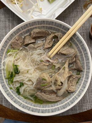 pho Rice Noodle Soup with Combination of Flank Steak, Meat Balls, Brisket and Tendon