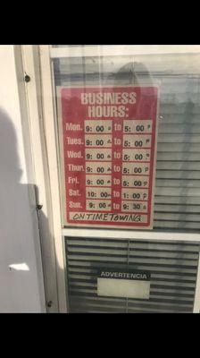 Posted business hours