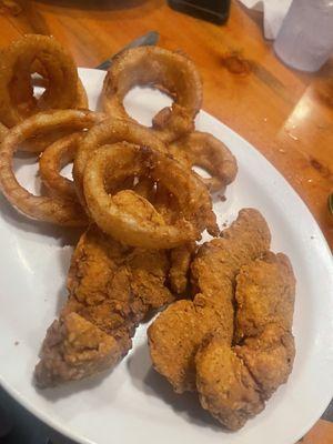 Chicken tenders and onion rings