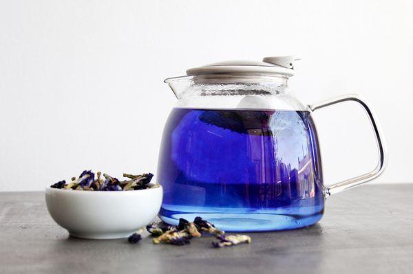 Arogya's butterfly pea blossom tea.