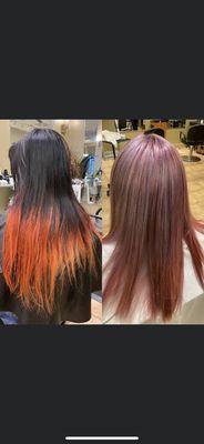 Hair transforms with Pink and violet.