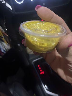 This is how much mustard they give you for $1 even though I bought 10 pretzels