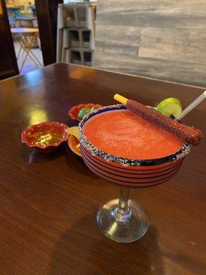 Alina's special strawberry margarita!  Not too sweet!  Very fresh