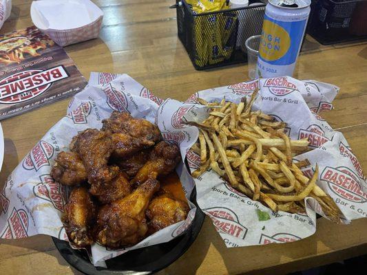 12 chilli pepper glaze wings, fries, high noon