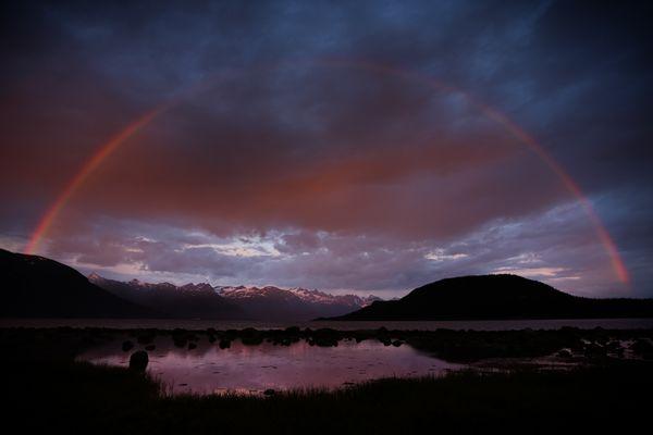 Rainbow over Portage Cove, Haines, Alaska, summer, 2017. -by Lee Robinson