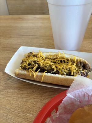 Chili cheese hotdog