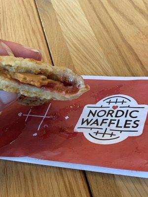 Brown Cheese and Berry Sauce Nordic Waffle