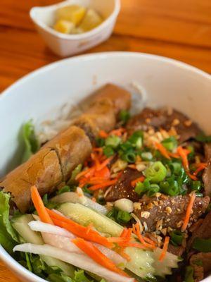 Vermicelli Bowl Grilled Beef & Spring Roll