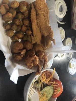 2 pcs fish w/4 shrimp okra and side salad