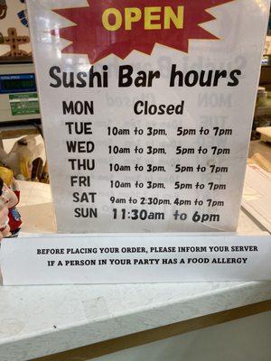 Sushi bar hour