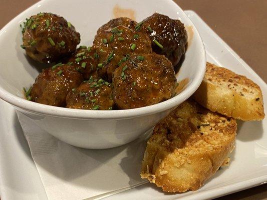 Bucket of balls: sweet and sour meatballs with garlic toast.