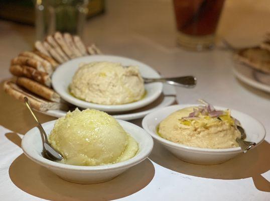 Three dips: Hummus, Garlic, Fava