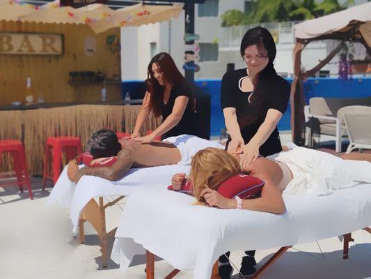 mobile Couple massage on Clients roof top