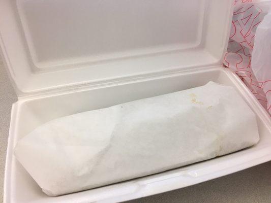 How the burrito is packaged with care for my take out order :)