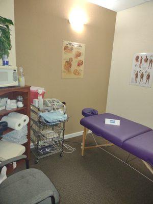 Treatment room for Acupuncture, Dry Needling and Electro-stimulation to reduce pain and spasms