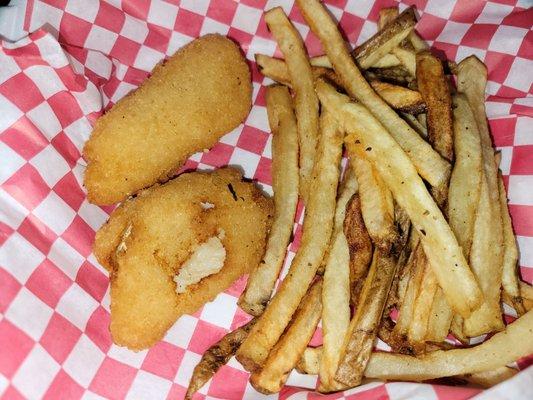 Teenie tiny fish & chips basket. Fries are great fish has very thick breading and a bit mushy inside