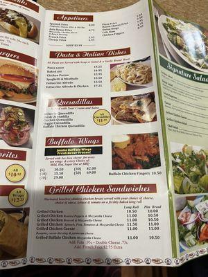 Menu (pasta, quesadillas, etc)